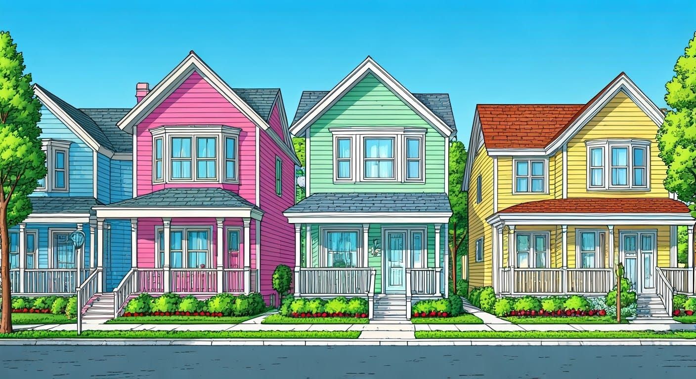 Pastel Suburban Homes Inspired by Pop Art