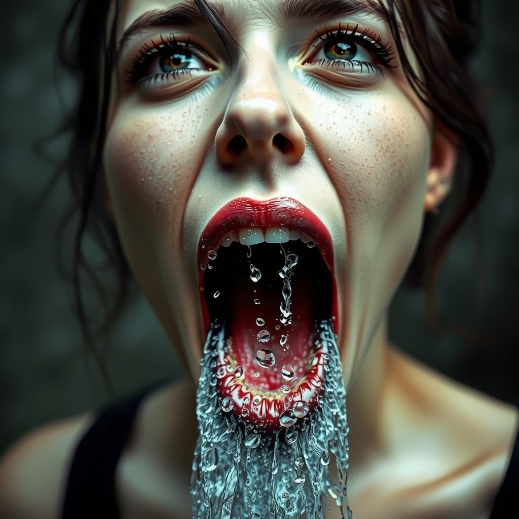 Surreal Waterfall Portrait in Dark Style