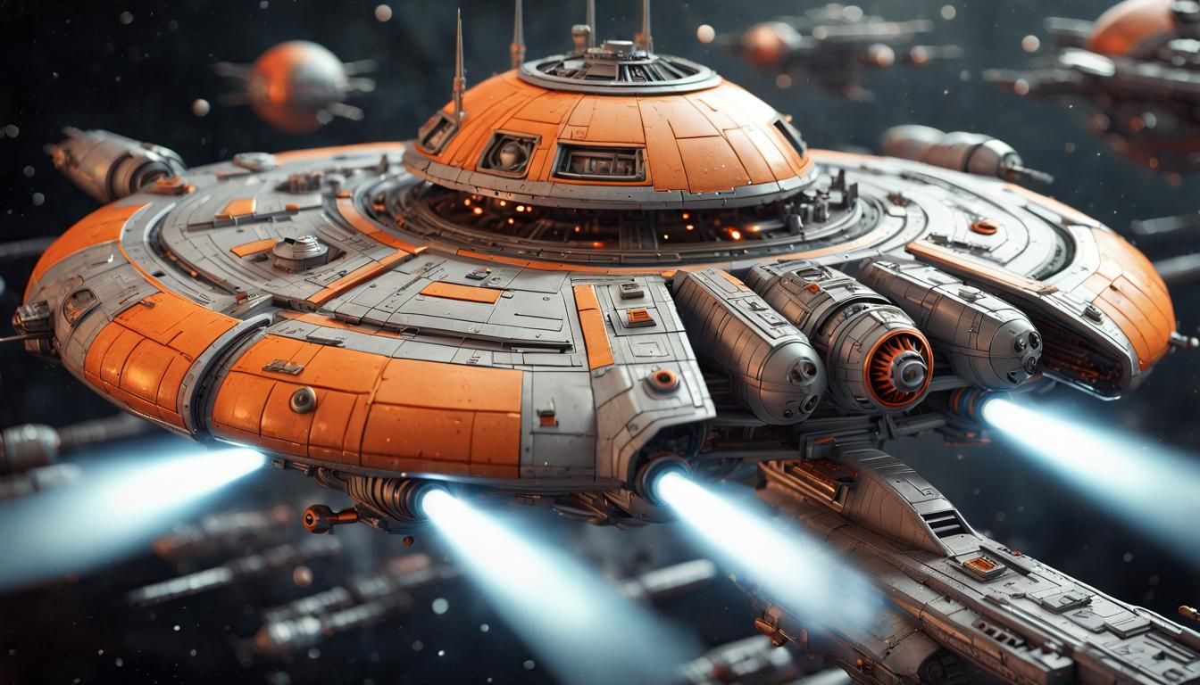 Retro Sci-Fi Starship Carrier in Seventies Style