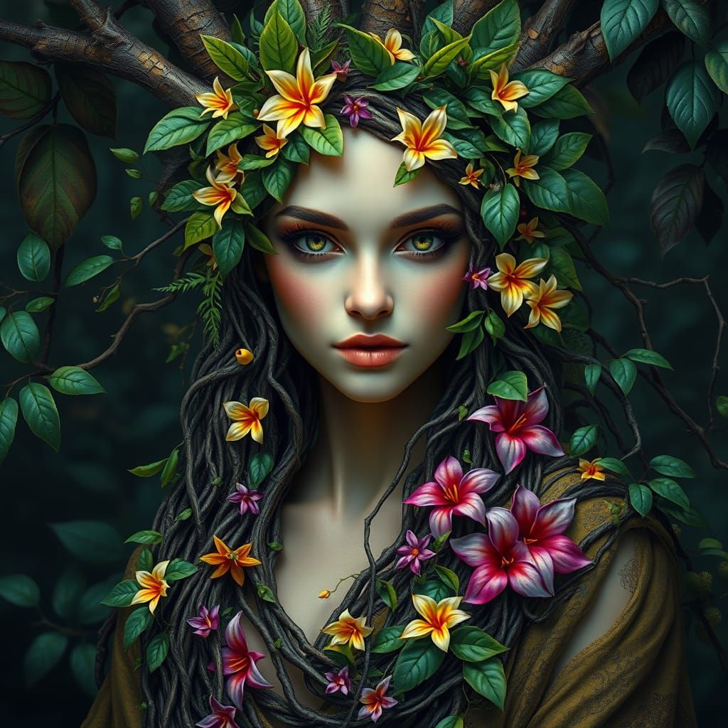 Earth Goddess in Surreal Nature Scene