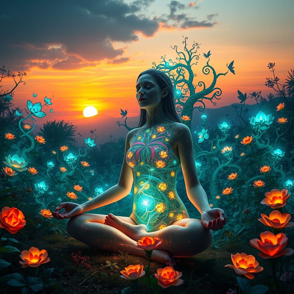 Dreamlike Goddess in Whimsical Fantasy Landscape