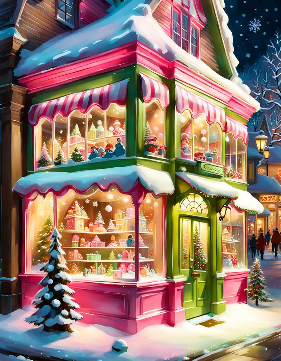 Vintage Toy Shop Window in Winter Wonderland