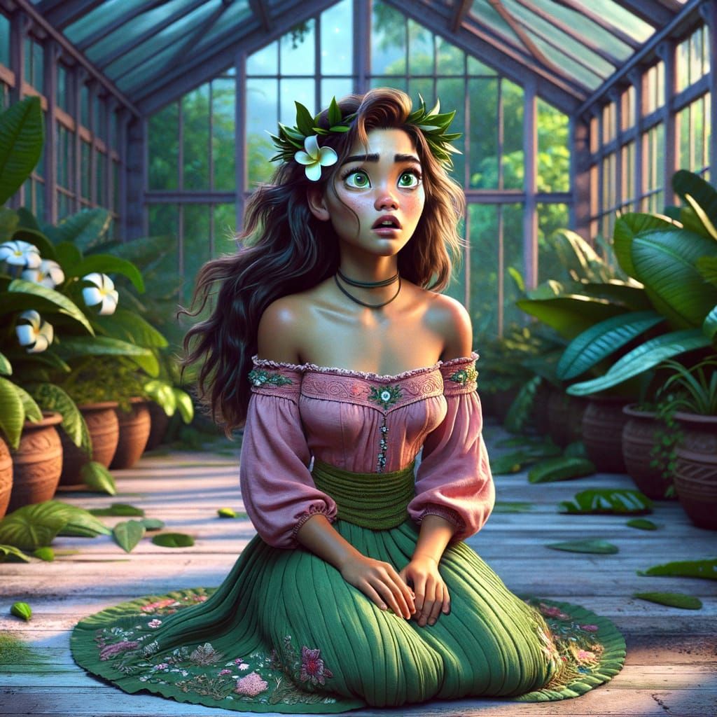 Pacific Islander Woman as Animated Leader in Greenhouse