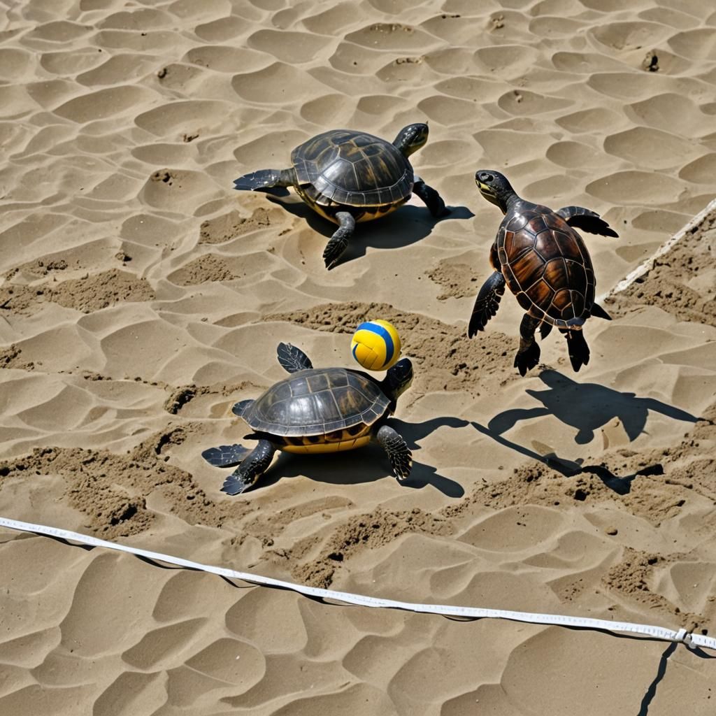 Turtles Play Beach Volleyball on the Sand