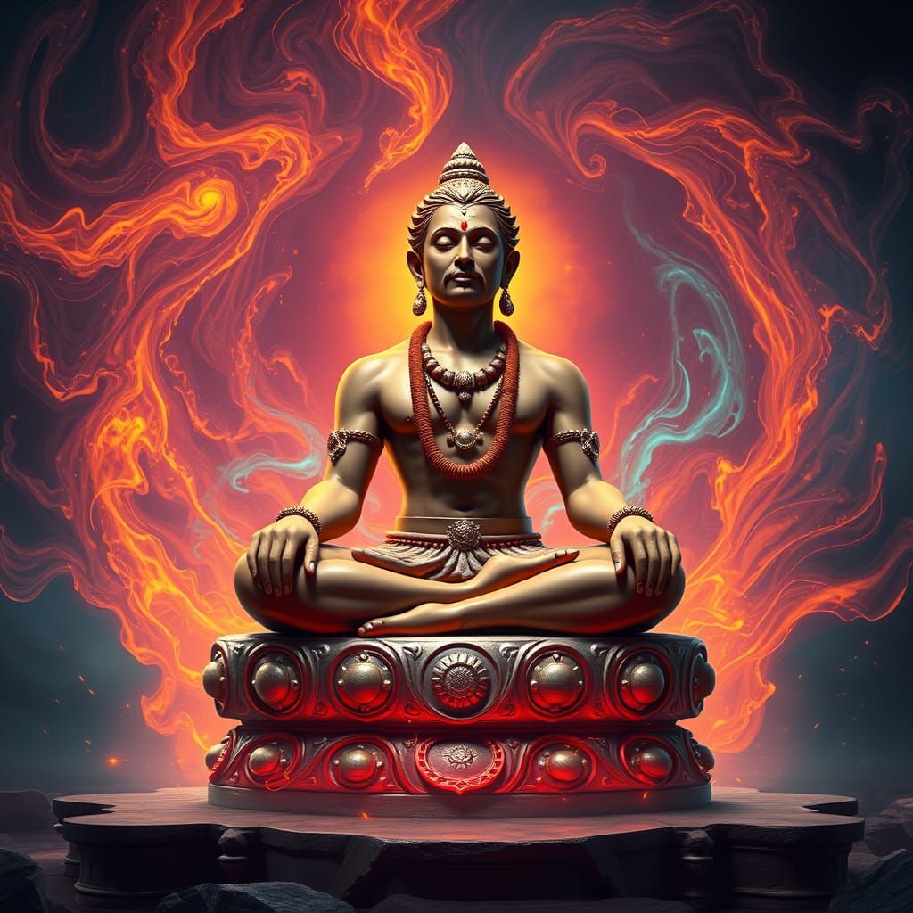 Cosmic Energy Emanates from Meditating Statue in Raja Ravi V...