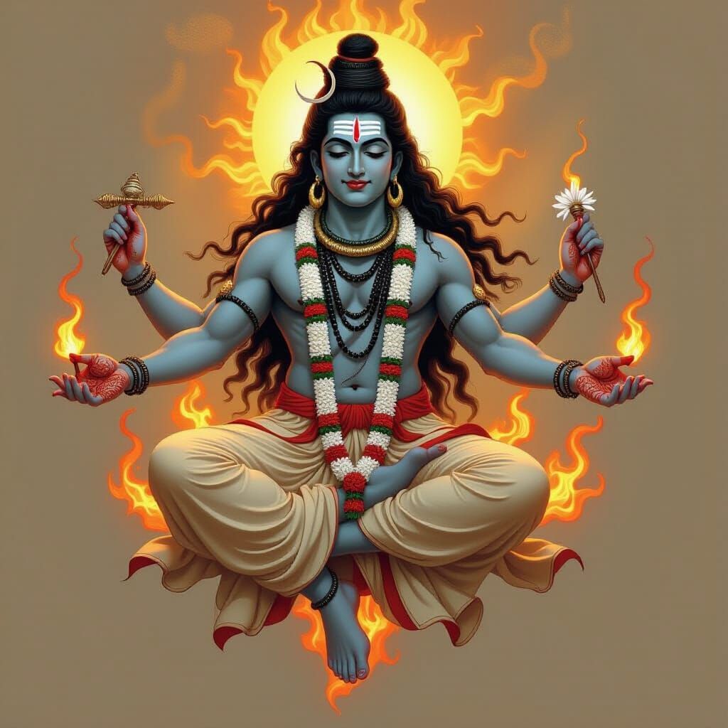 Shiva Surrounded by Fire, in Classic Indian Style