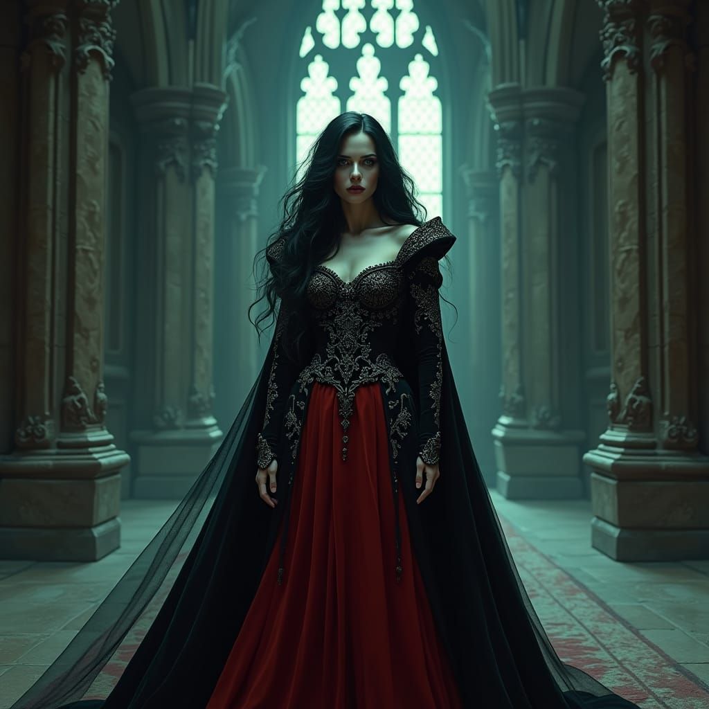 Vampire Witch in Gothic Castle, Fantasy Art