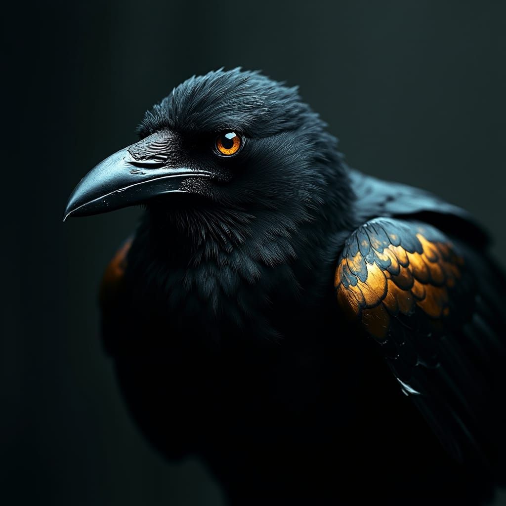 Majestic Raven with Iridescent Feathers: Cinematic Still