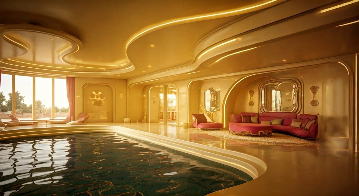 Luxury Futuristic Pool Room in Modern Space Age Style