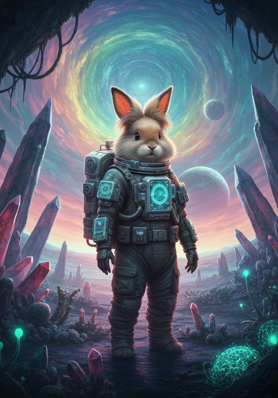 Angora Rabbit Astronaut on Alien Planet