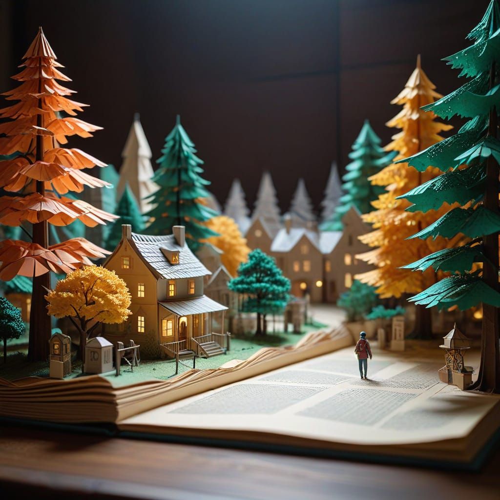 Intricate Papercraft Cityscape with Origami Park