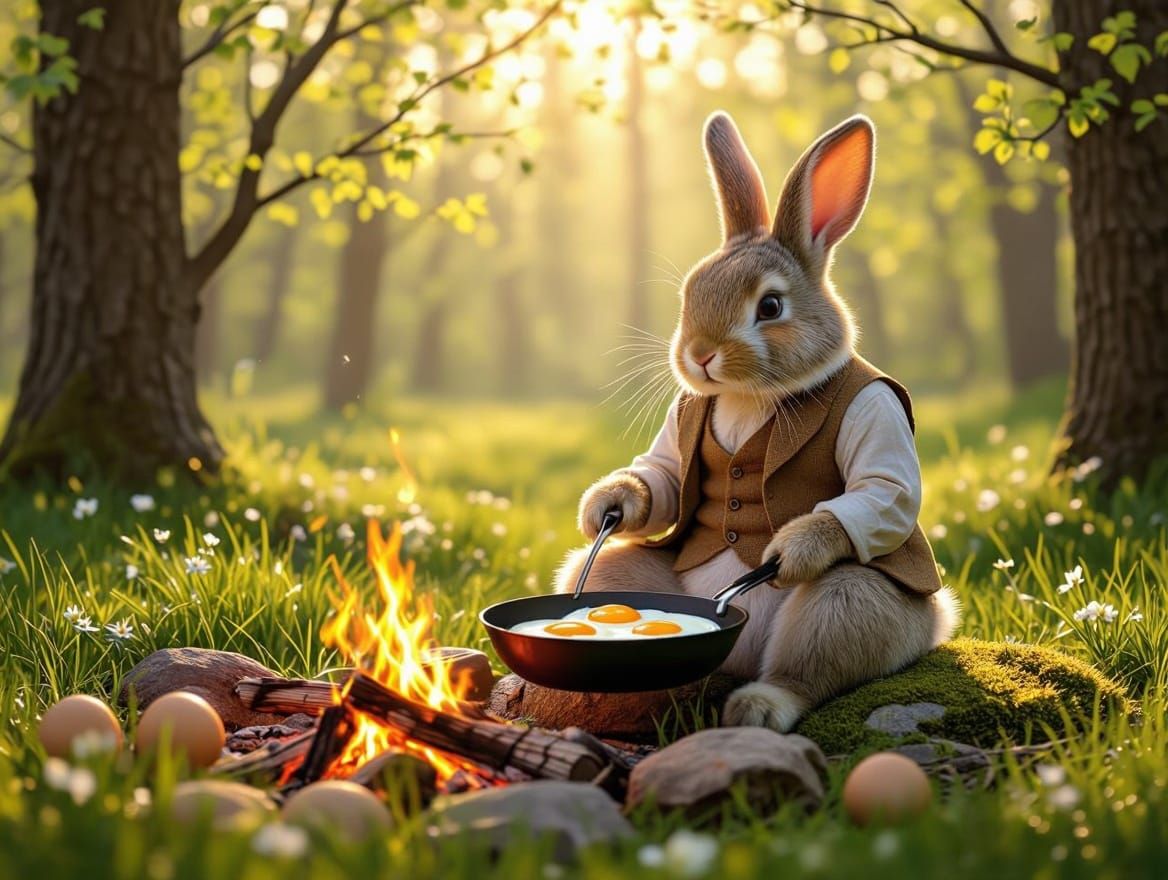 Serene Easter Bunny in Whimsical Forest Clearing