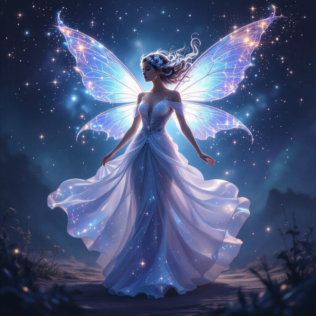 Starlight Fairy Dancing Through Cosmos in Hyperrealistic Sty...