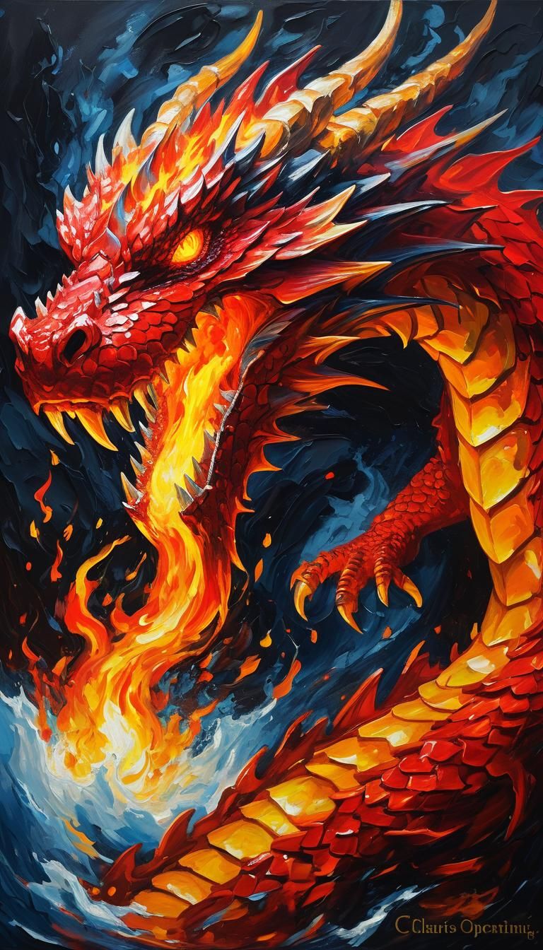 A majestic dragon, its massive form emanating power and mena...