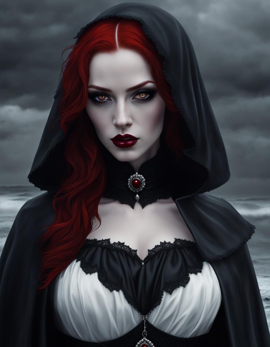 Redhead Vampire in Stormy Dark Fantasy Setting