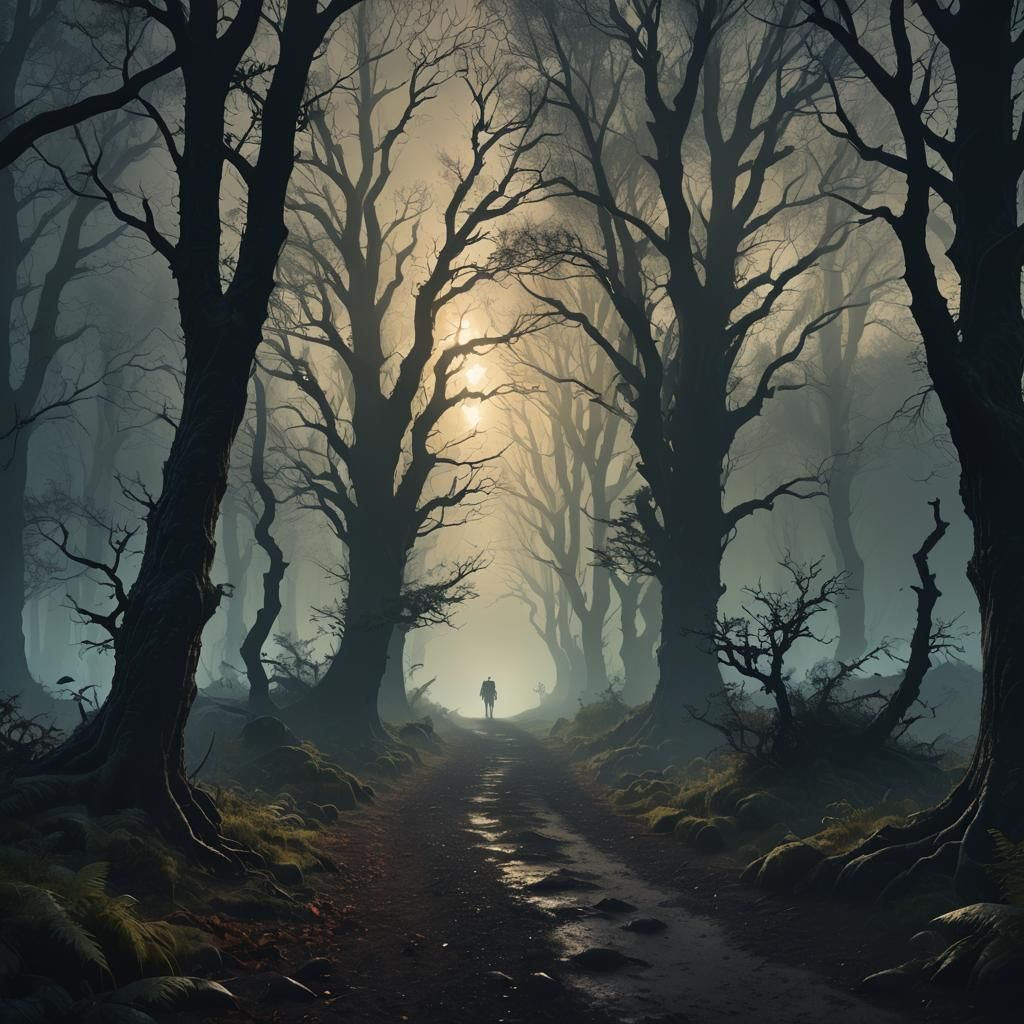 Eerie Creature in Forest at Night