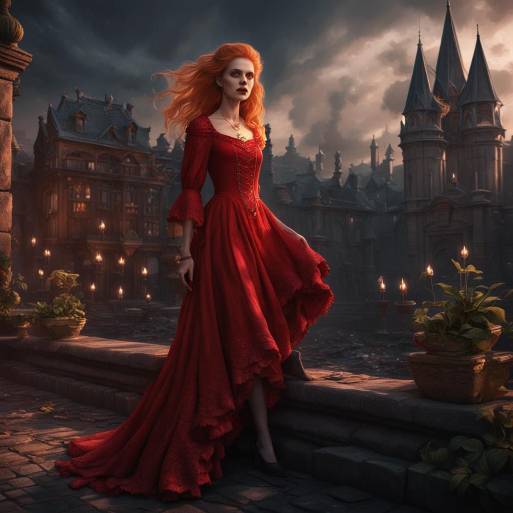 Strawberry Blonde Vampire in Detailed Matte Painting