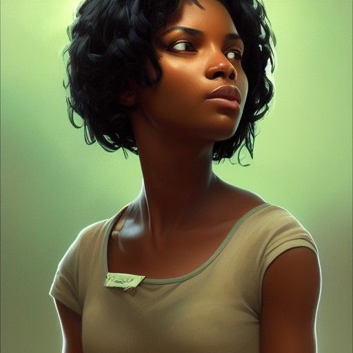 African-American Girl Portrait in Art Nouveau Style