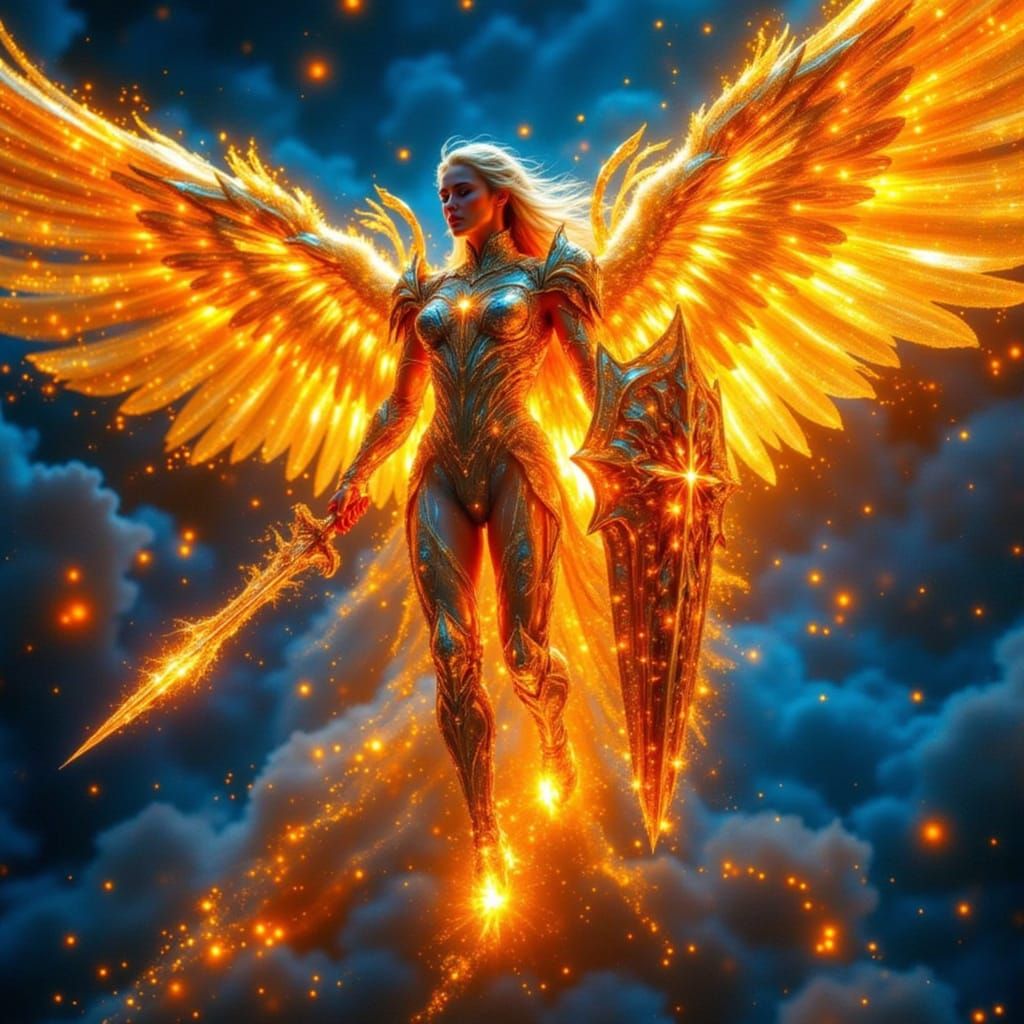 Majestic Angelic Warrior Guards Earth in Space