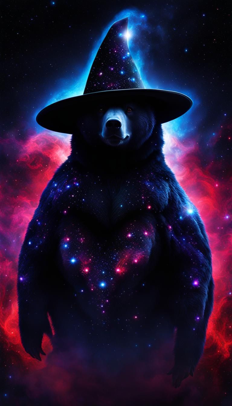 Gothic Space Bear in Astral Silhouette: Digital Art