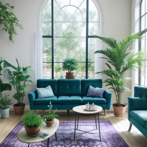 Purple and Aquamarine Living Room with Bokeh