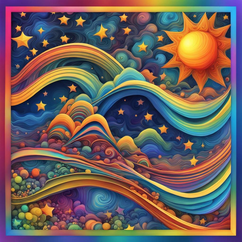 Surreal Starry Night in Rainbow Colors