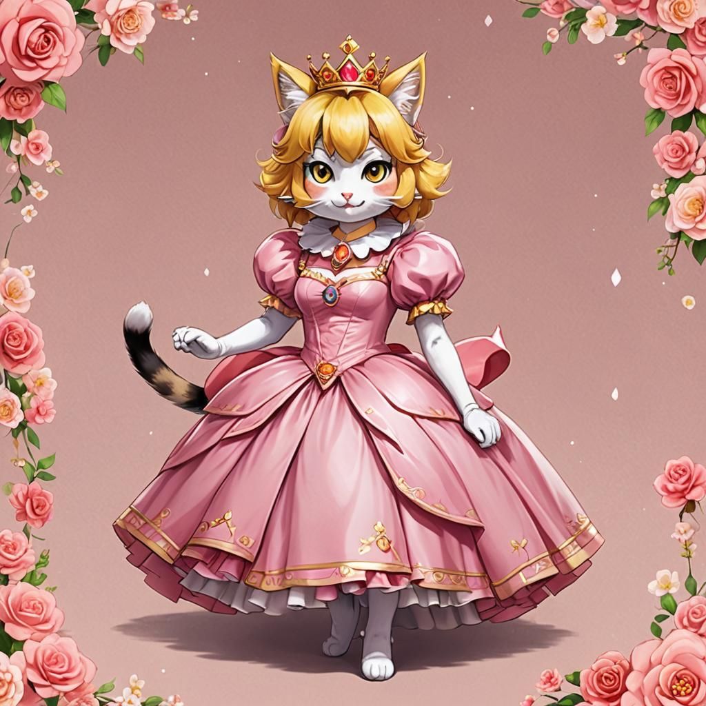 Princess Peach Cat in Anime Style