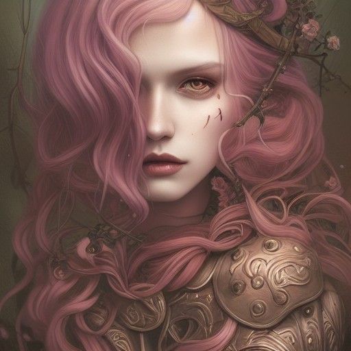 Androgynous Carmilla in Rococo Armor, as Digital Art