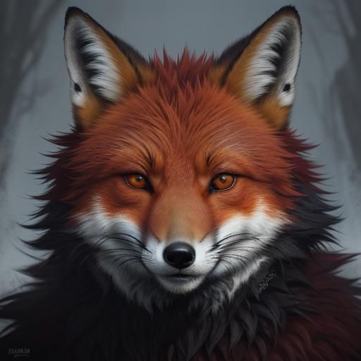 Scarred Red Fox Portrait in Dark Fantasy Style