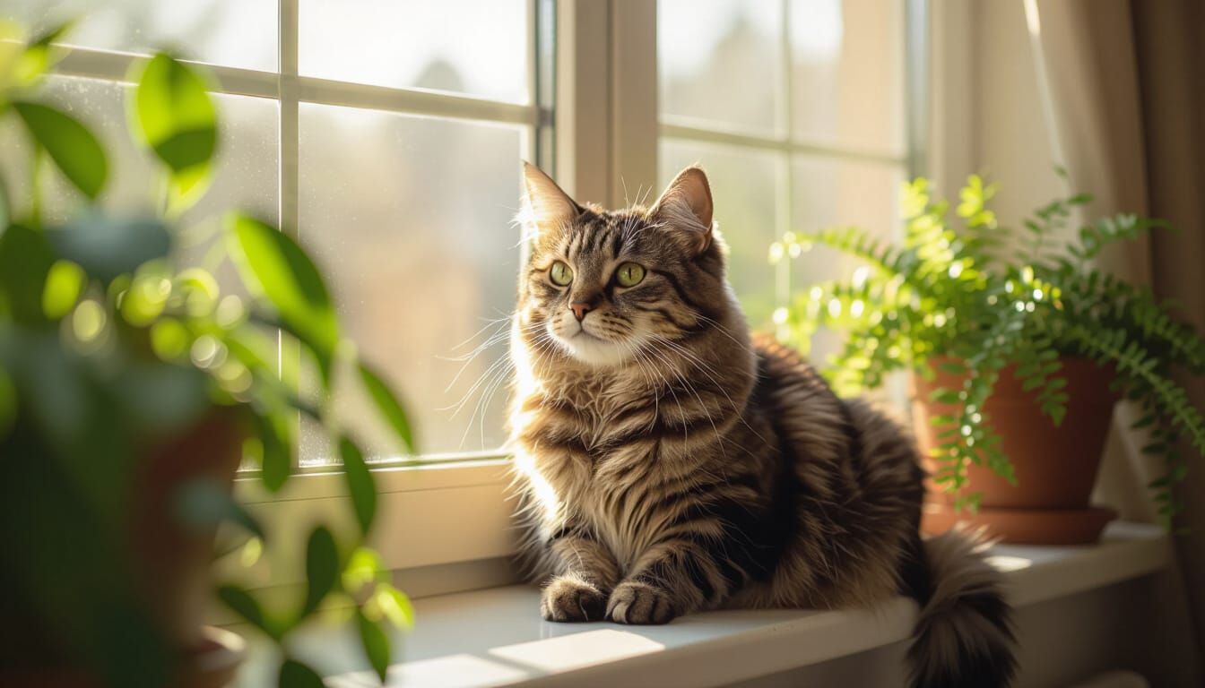 Cozy Cat on Sunny Windowsill in Natural Light