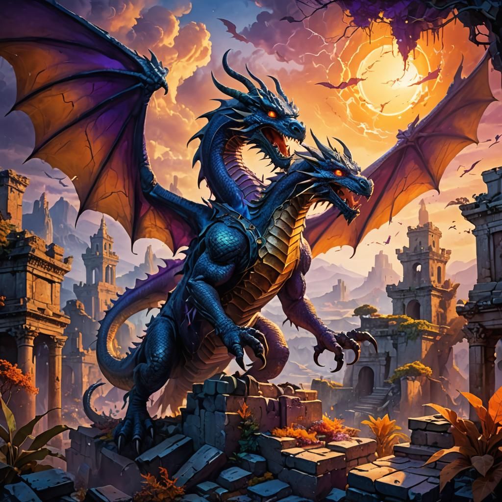 Dragon Soaring Over Ruins: Surreal Digital Art