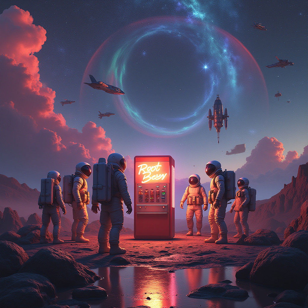 Root Beer Space Gathering in Sci-Fi Style