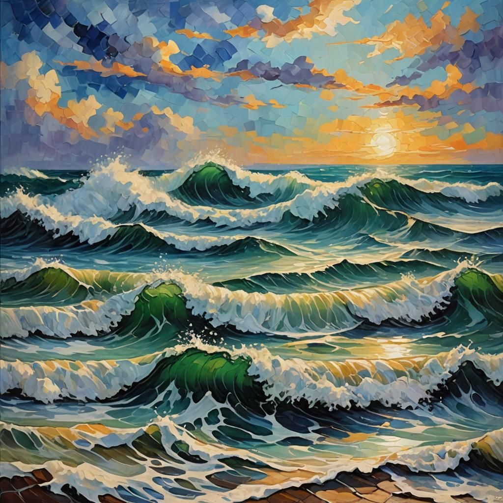 Colorful Waves: Neo-Impressionist Expressionist Oil Painting