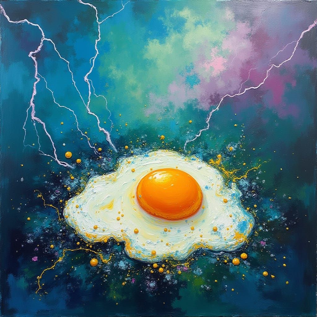 Vibrant Encaustic Painting with Swirling Blues and Ghee Butt...