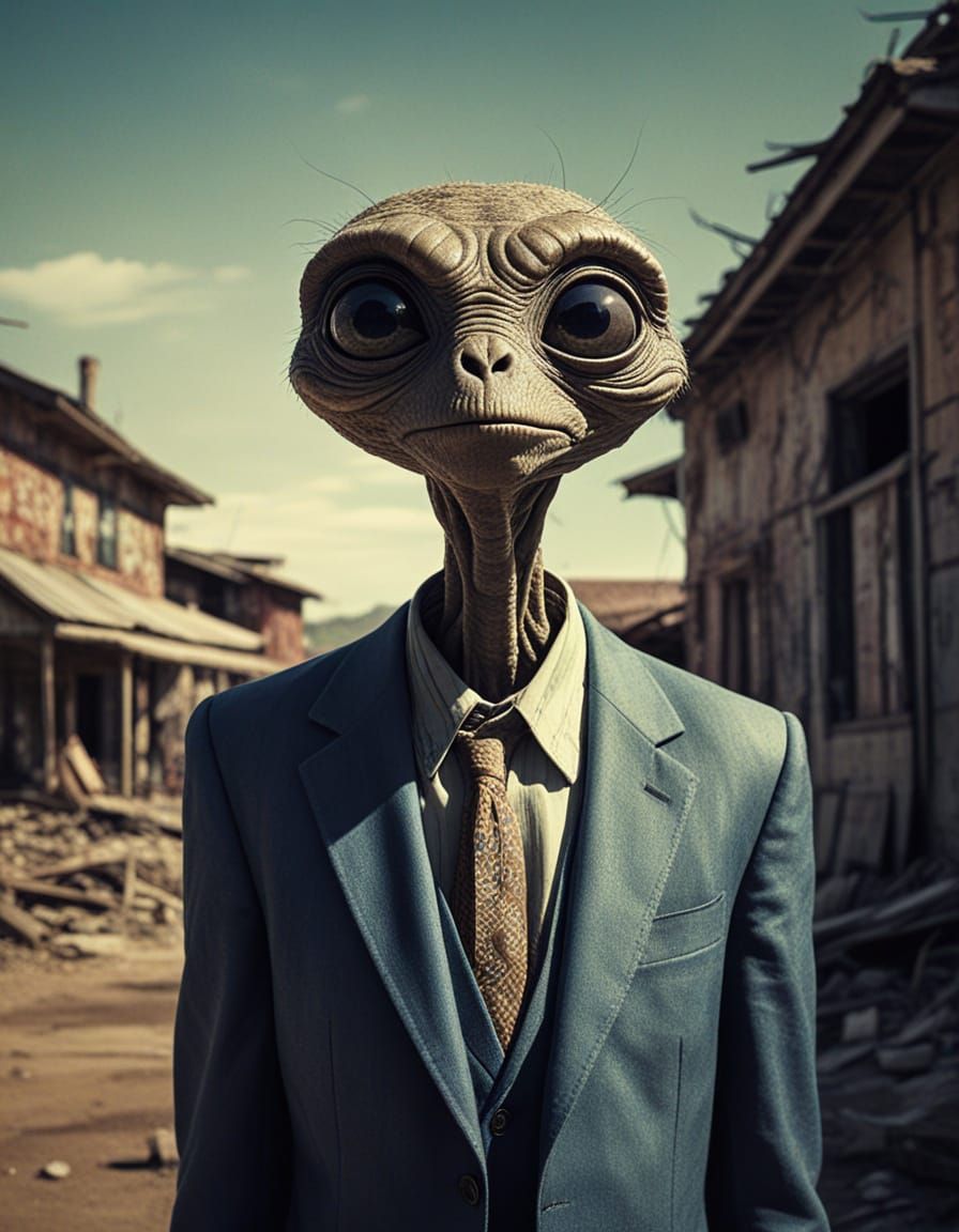 Hyperrealistic Alien Portrait in Offbeat Sci-Fi Style