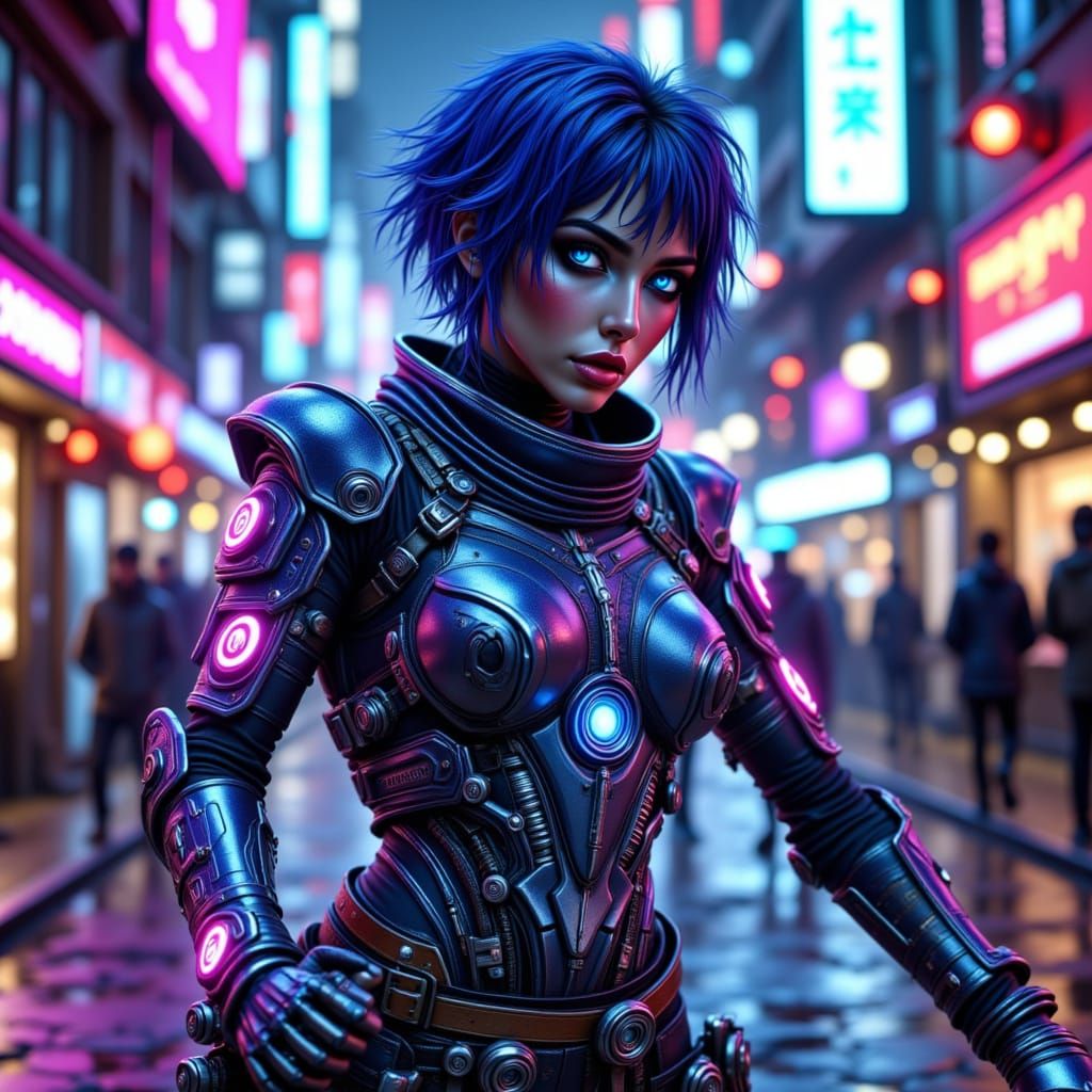 <lora:Untamed Beauty:1.0> gorgeous cyber tech female warrior
