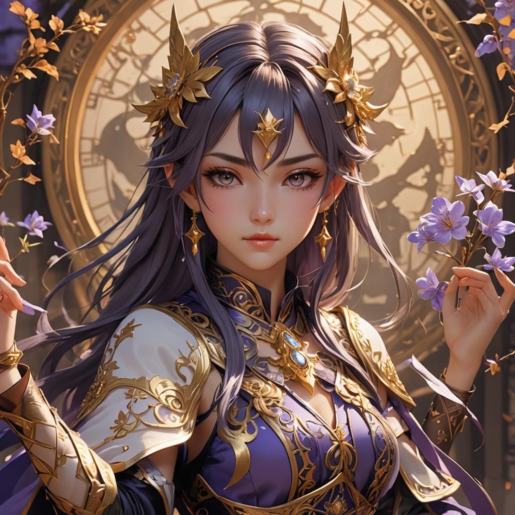 Beautiful Shadow Mage Portrait in Anime Style