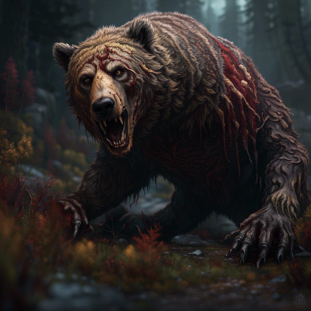 Rotting Zombie Grizzly Bear in Detailed Matte Painting