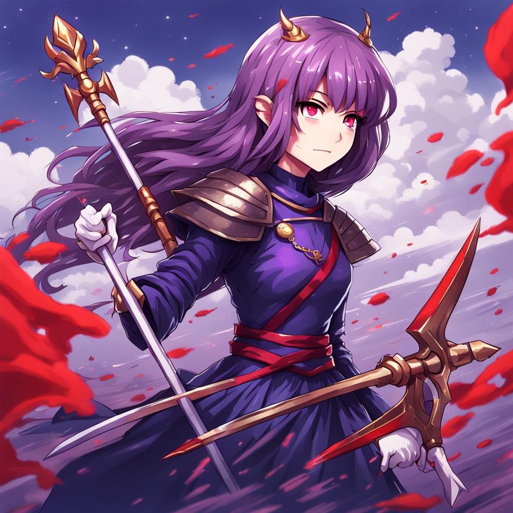 Anime Queen with Purple Hair and Trident