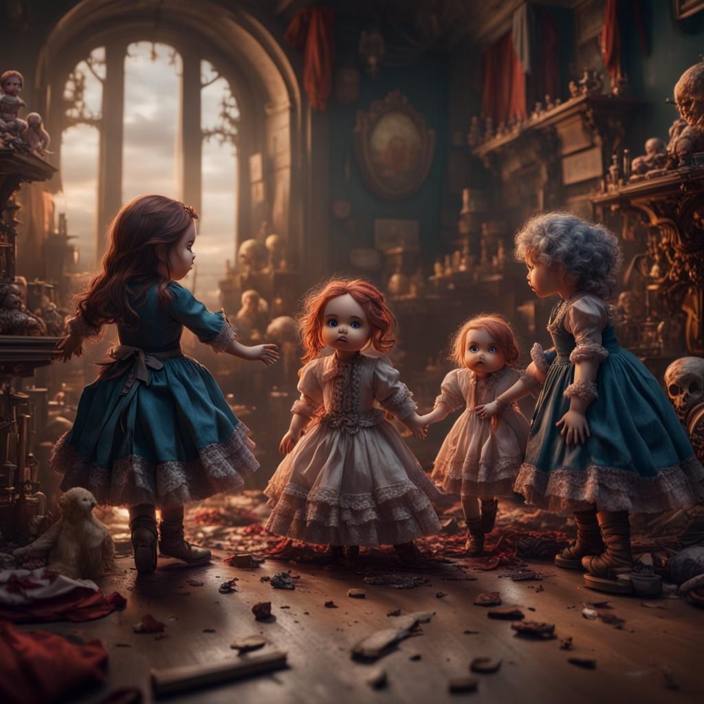 Dolls Fighting Dolls: a Fantastical Matte Painting