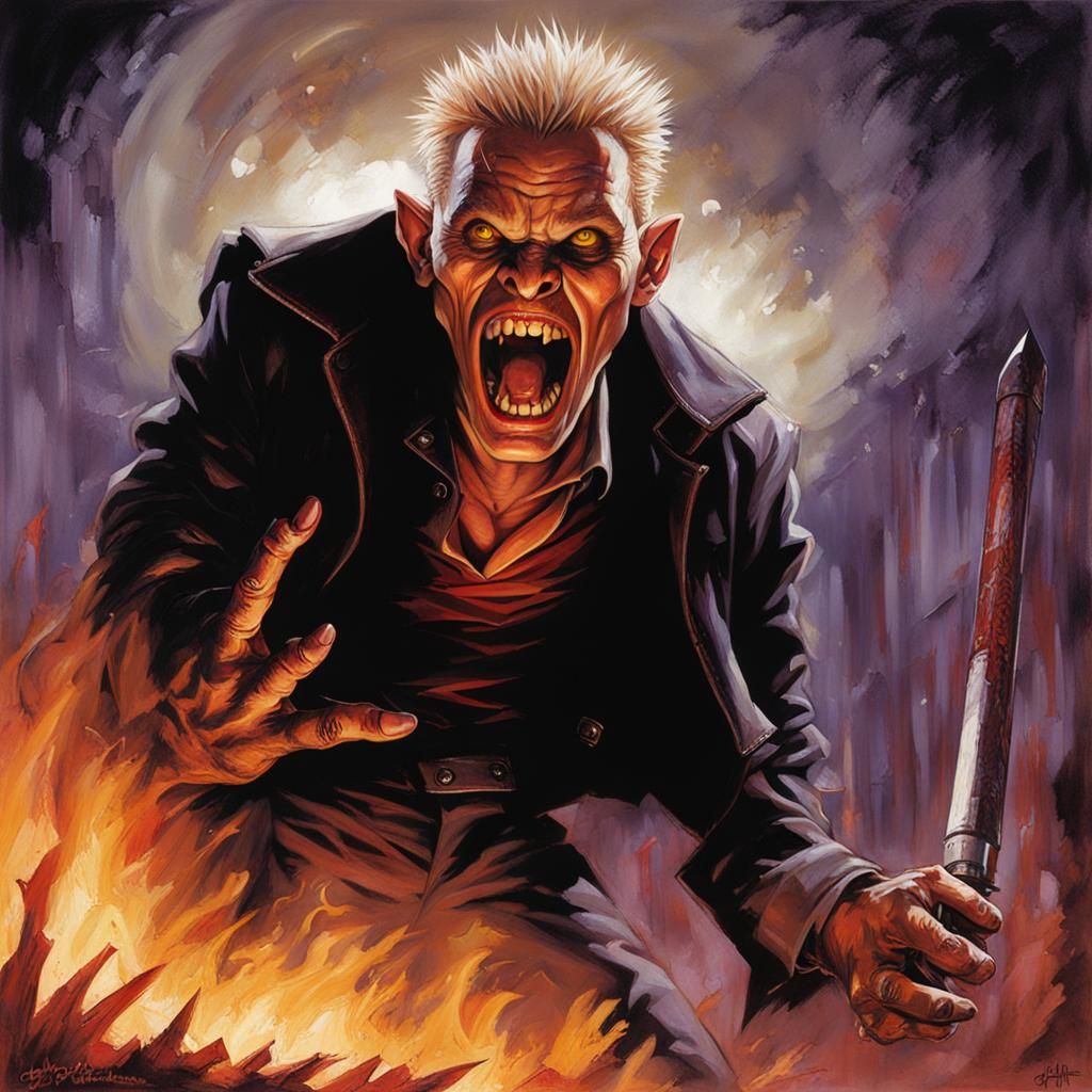 Sinister Vampire with Fangs Bared, Dark Fantasy Art