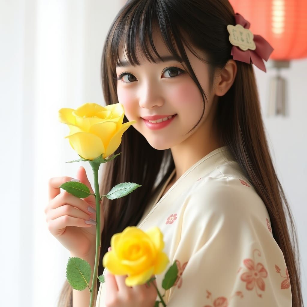 Japanese Girl with Glass Rose Portrait