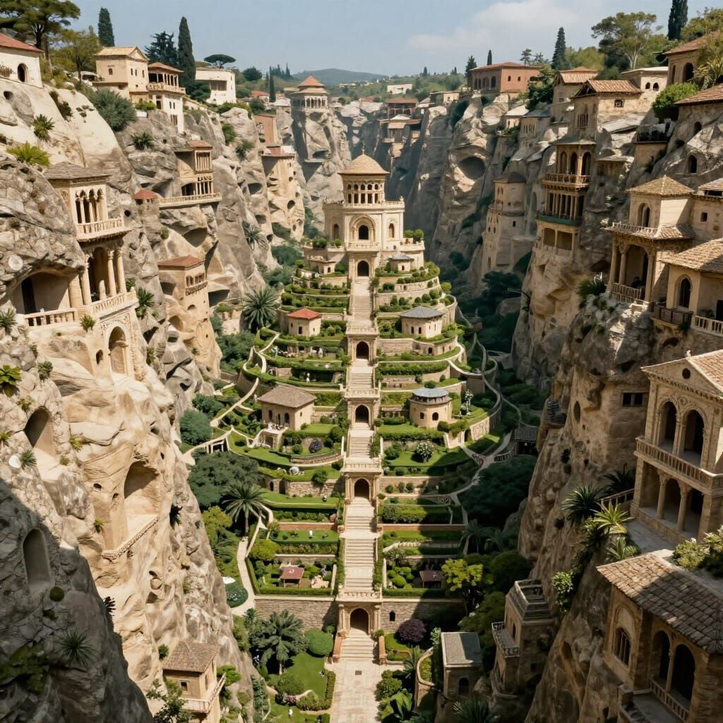 Babylonian Ravine City with Terraced Gardens