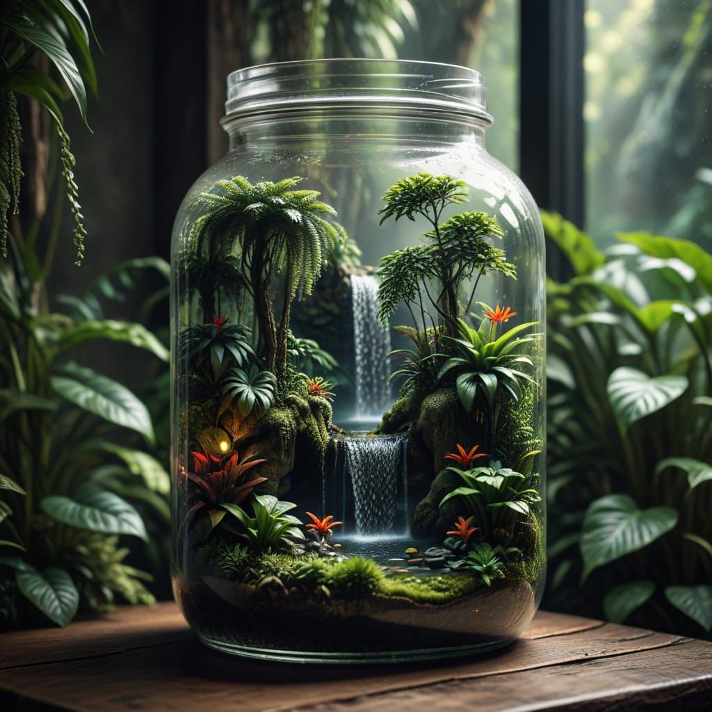 Exquisite Miniature Jungle in a Glass Vessel