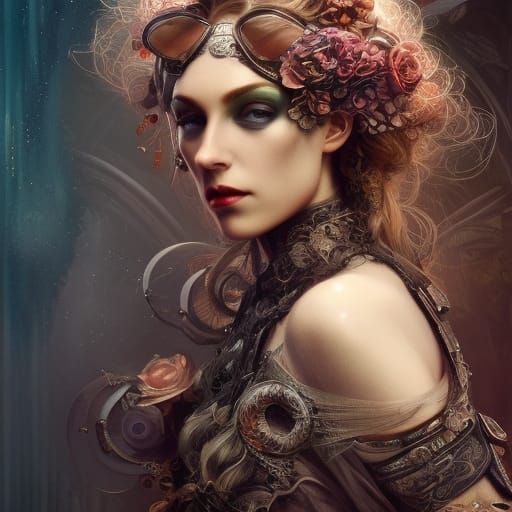 Steampunk Vampire Portrait with Exploding Colors