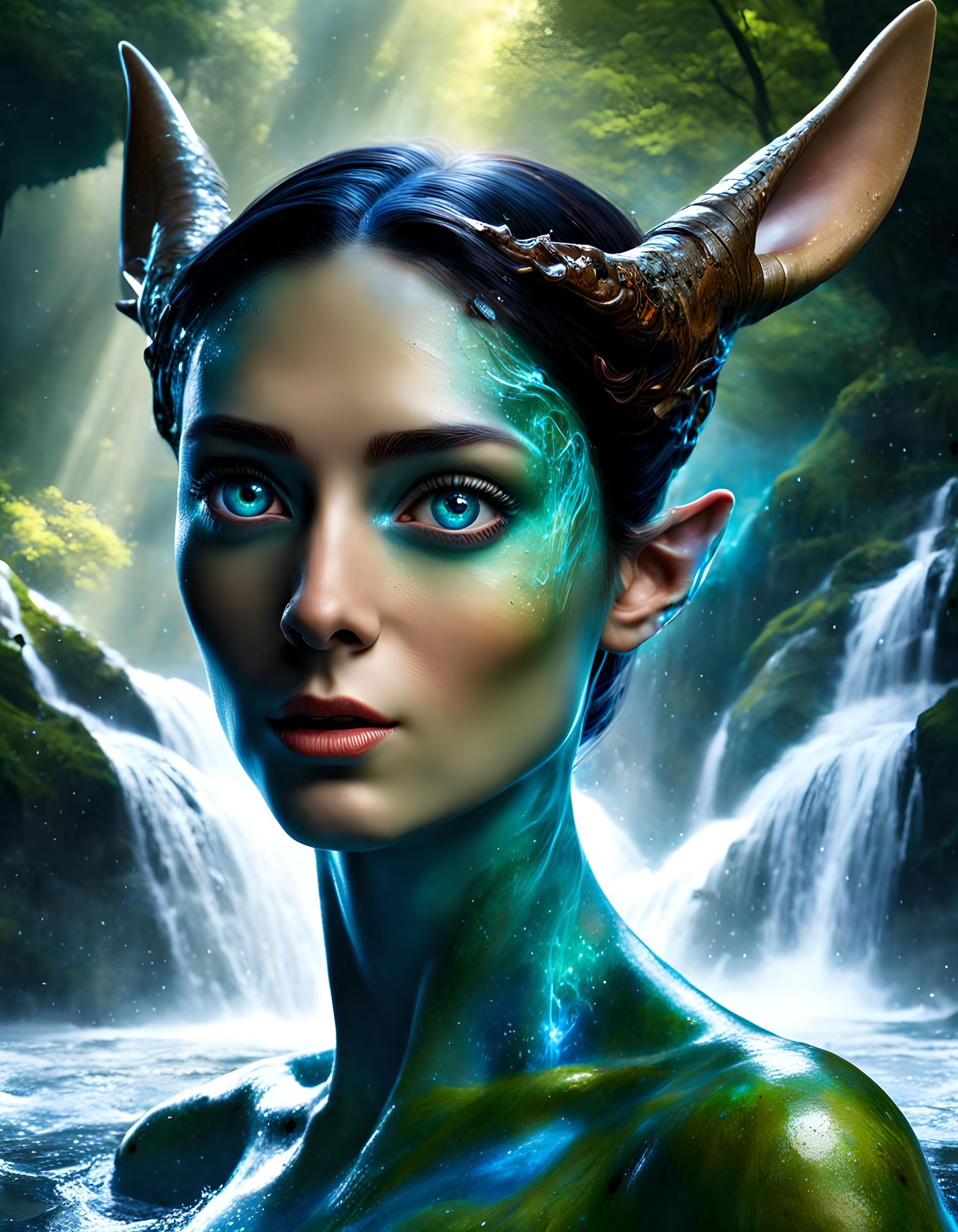 Fantasy Elf-Alien Hybrid in Gothic Cathedral Landscape