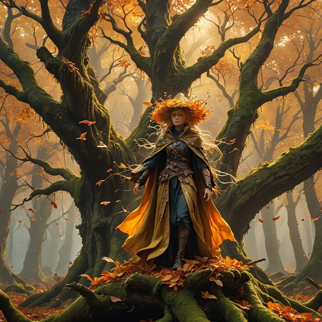 Fall Fae Cloaked in Autumn Leaves Digital Art