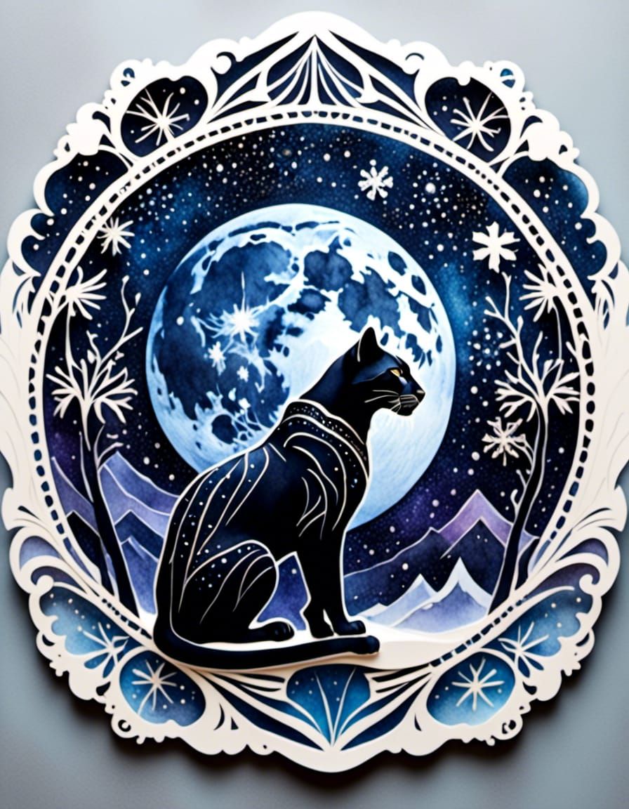 Black Panther with Starry Sky in Kirigami Art Deco Style