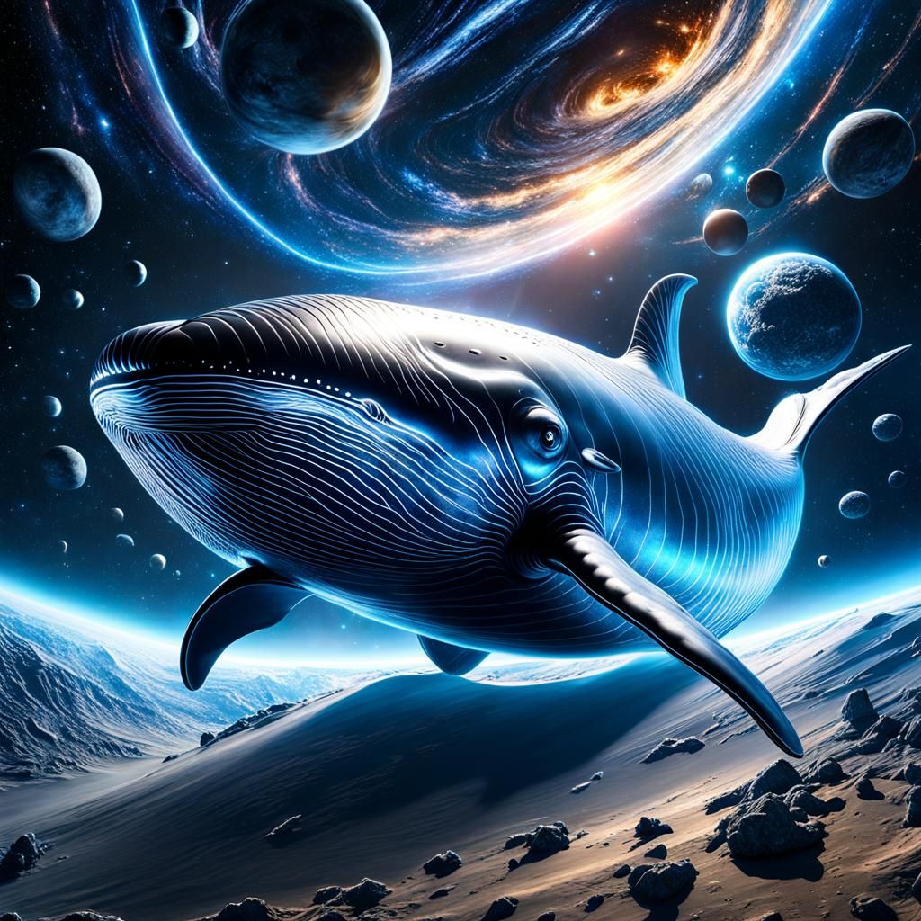 Spectacular Space Whale Among Open Galaxies: CGI Masterpiece