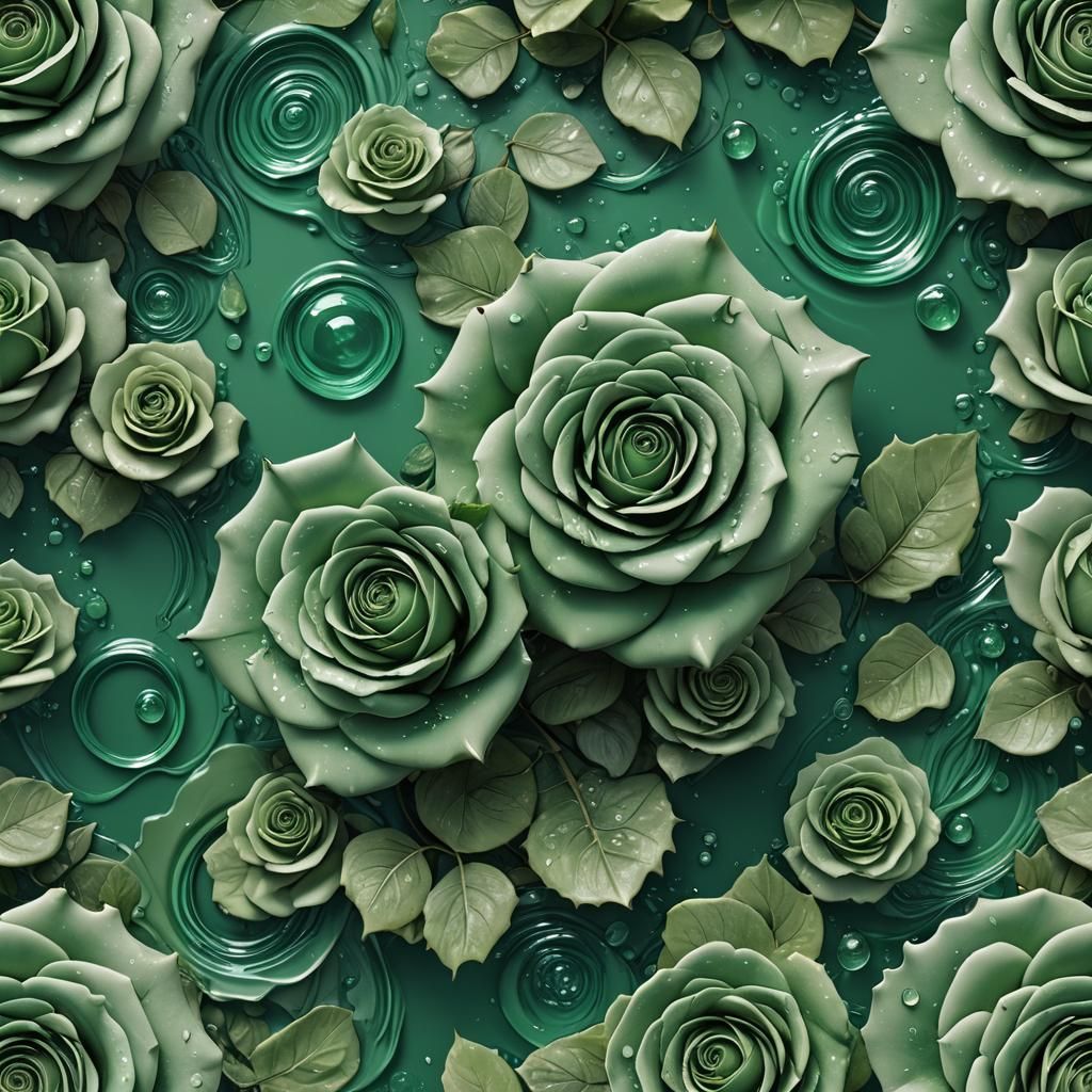 Fantastical Green Rose with Water in Matte Painting